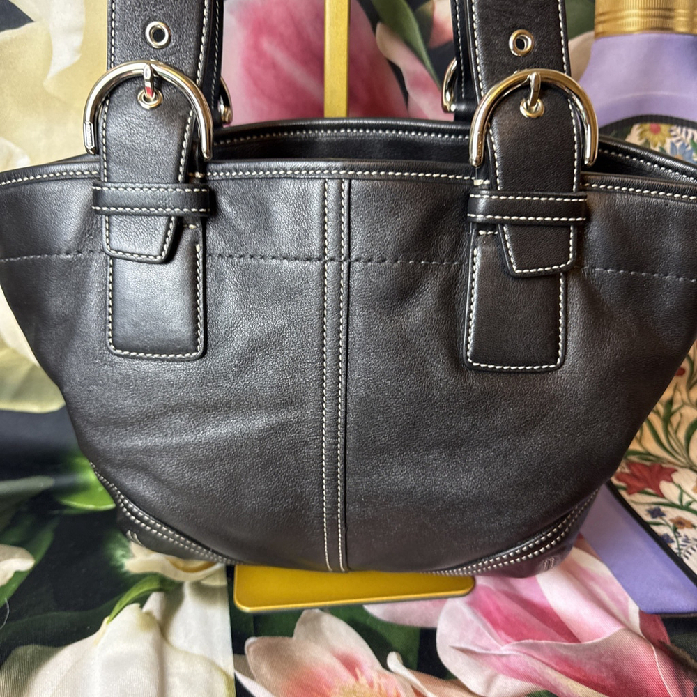 Coach Soho Black Leather Tote Shoulder Bag Wallet Card Holder Set - Picture 7 of 16